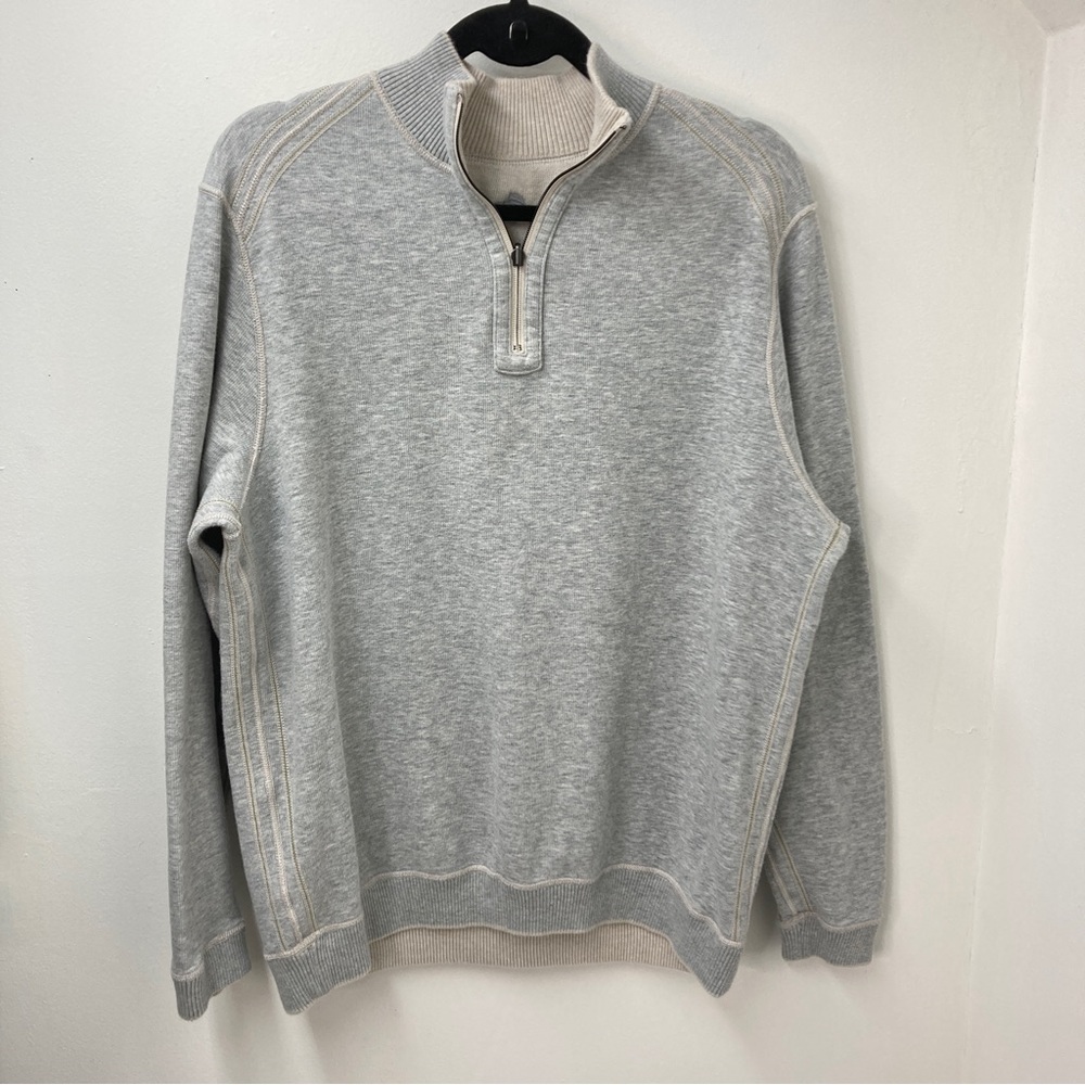 Tommy Bahama Revesible Sweater Gray Beige Mens Size M